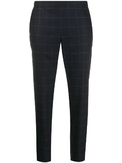 6397 Tapered Leg Checked Pattern Trousers In Blue