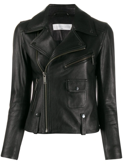 Victoria Victoria Beckham Cropped Leather Biker Jacket In Black
