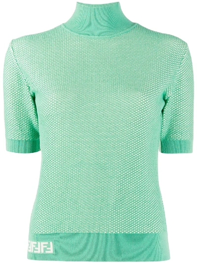 Fendi Mesh Knit Turtleneck Sweater In Green
