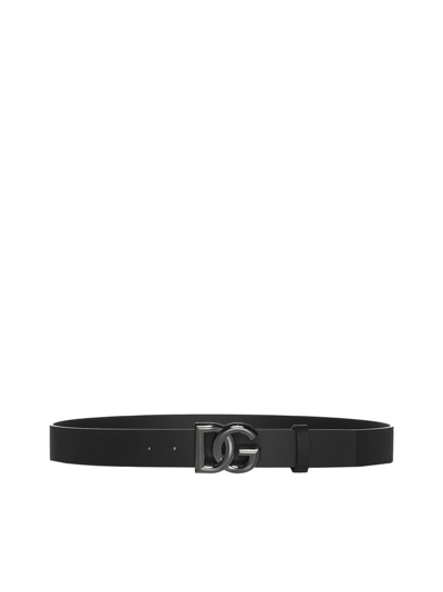 Dolce & Gabbana Crossed Dg Logo Buckle Belt In Black