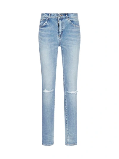 Saint Laurent Skinny Distressed Jeans In Bright Blue