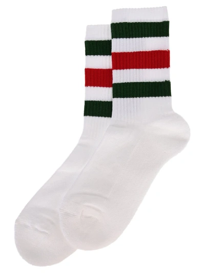 Gucci Stretch Cotton Socks With Web In White Multi