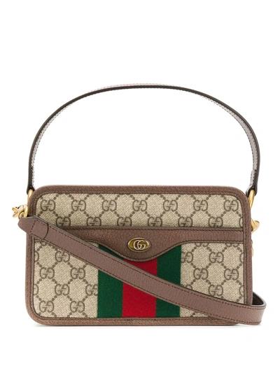 Gucci Coated Gg Supreme Ophidia Shoulder Bag In Beige