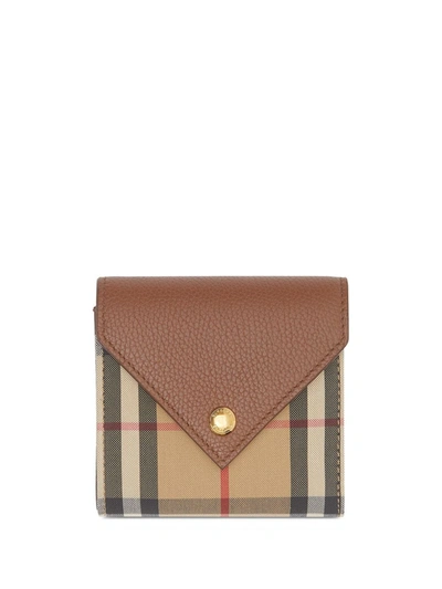 Burberry Vintage Check Leather Folding Wallet In Beige