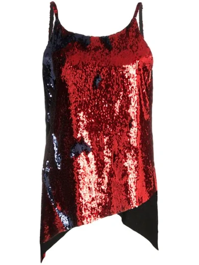 Marques' Almeida Dropped Hem Sequinned Slip Top In Red