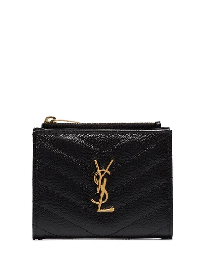 Saint Laurent Monogram-embellished Leather Wallet In 黑色