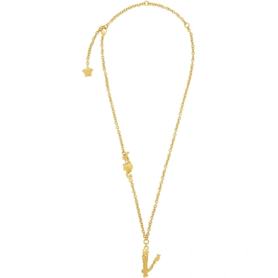 Versace Gold V Leaves Necklace In Kcot Crysta