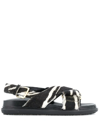 Marni Fussbett Zebra-print Crisscross Sandals In Black