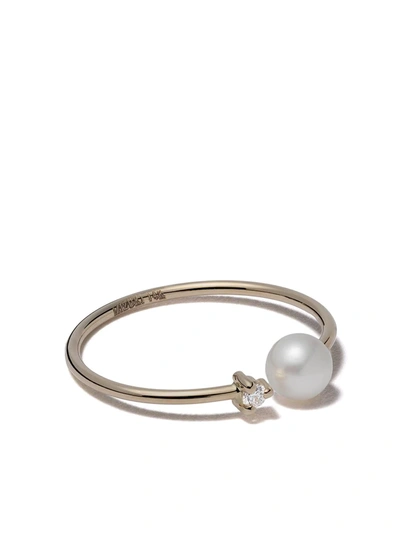 Mizuki 14kt Yellow Gold Pearl And Diamond Open Ring In Yg