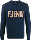 Fendi Cashmere Jacquard Logo Jumper In Blue