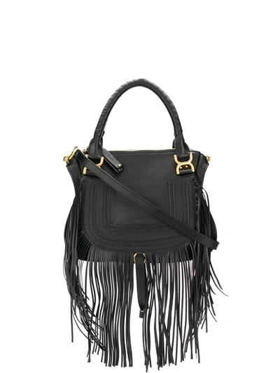 Chloé Marcie Fringed Shoulder Bag In Black