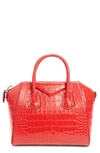 Givenchy Mini Antigona Croc Embossed Calfskin Leather Satchel In Red