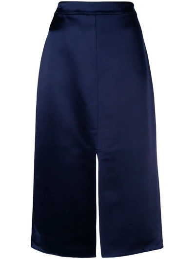 Tibi Front Slit Pencil Skirt In Blue