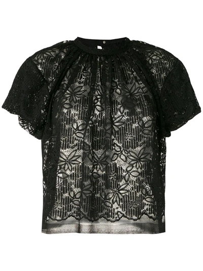 À La Garçonne Pleated Lace Blouse In Black