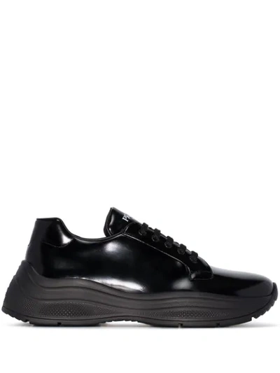 Prada Low-top Brushed Leather Sneakers In Black