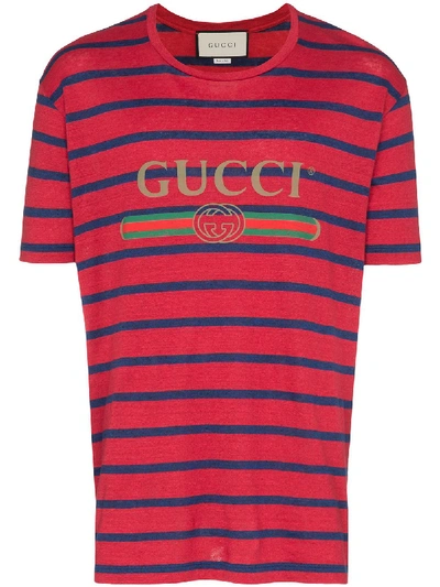 Gucci Logo Striped T-shirt In 红色
