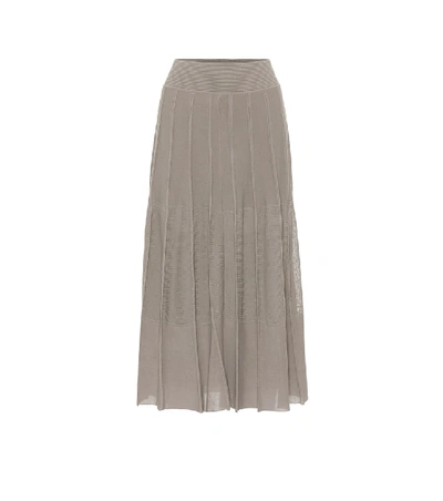 Agnona Pleated Stretch-knit Midi Skirt In Grey