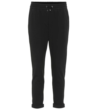 Brunello Cucinelli Embellished Cotton Sweatpants In Black