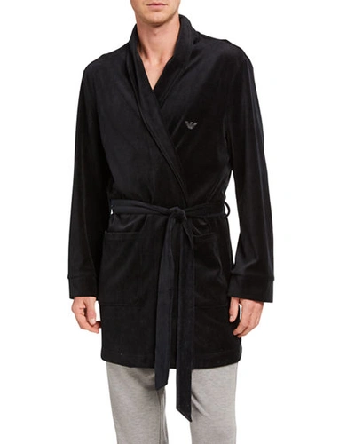 Emporio Armani Men's Super-soft Chenille Robe In Black