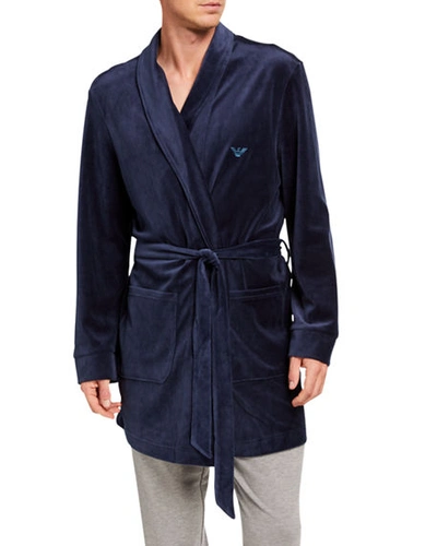 Emporio Armani Men's Super-soft Chenille Robe In Blue