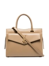 Saint Laurent Medium Uptown Calfskin Leather Satchel In Latte