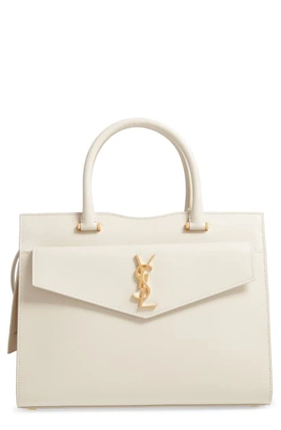 Saint Laurent Medium Uptown Calfskin Leather Satchel In Blanc Vintage