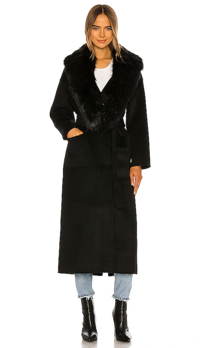 Anine Bing Ruth Removable Faux Fur Collar Wool & Cashmere Coat In Black