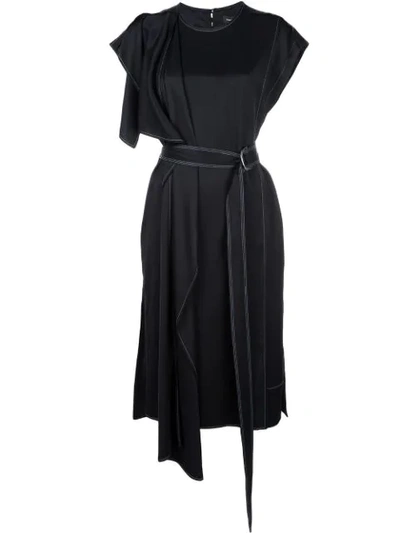 Proenza Schouler Drape Neck Scarf Midi Dress In Black