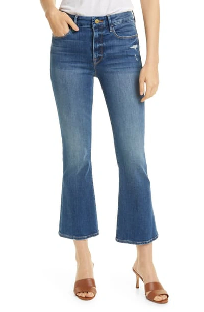 Frame Le Mini Crop Distressed Bootcut Jeans In Packard Rips