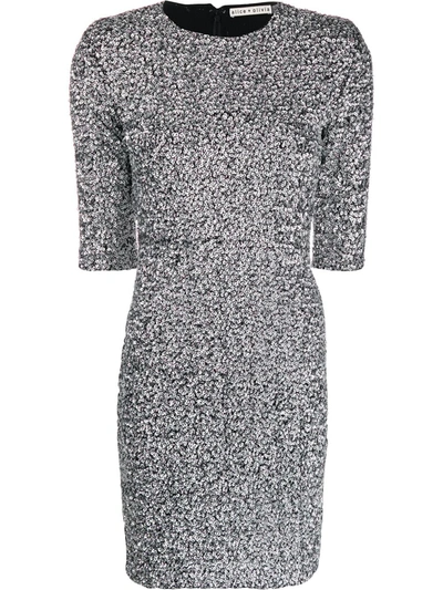 Alice And Olivia Inka Embellished Strong-shoulder Mockneck Dress In Metallic