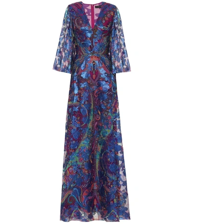 Etro Metallic Paisley Silk-blend Maxi-dress In Purple