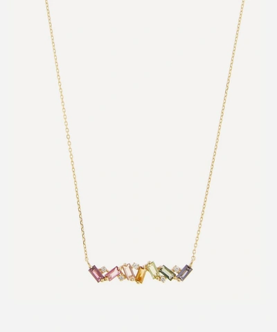 Suzanne Kalan Gold Multi-stone Rainbow Baguette Bar Pendant Necklace