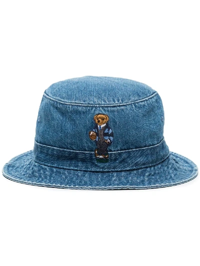 Polo Ralph Lauren Teddy Bear Embroidered Denim Bucket Hat In Blue