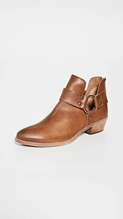 Frye Ray Harness Back Zip Booties In Caramel Leather