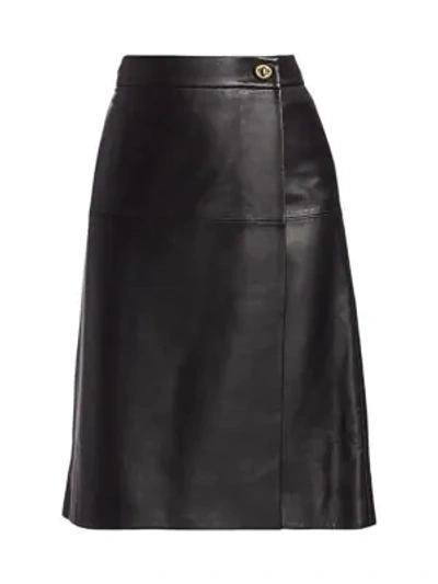 Coach Leather Skirt With Turnlock In Black - Size 10