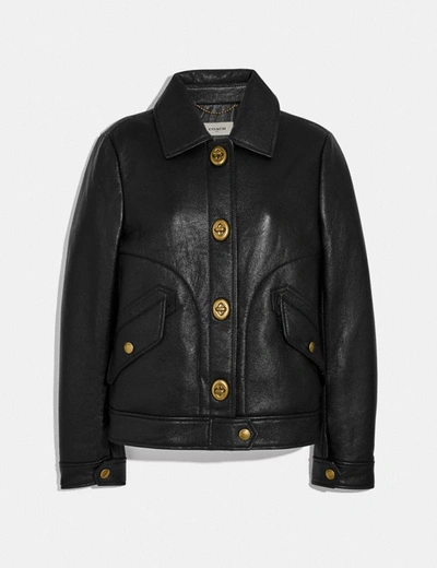 Coach Bonded Leather Jacket In Black - Size 08