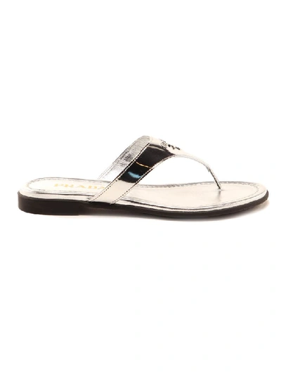 Prada Thong Sandal Metal In Argento