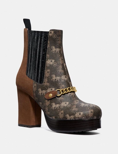 Coach Chelsea Platform Bootie With Horse And Carriage Print In Brown - Size 9 B In Brown/saddle