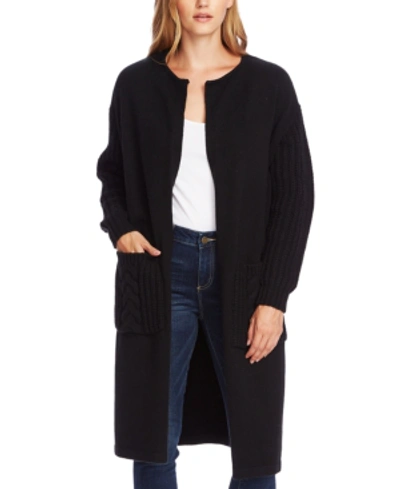 Vince Camuto Cable-stitch Open-front Cardigan In Rich Black