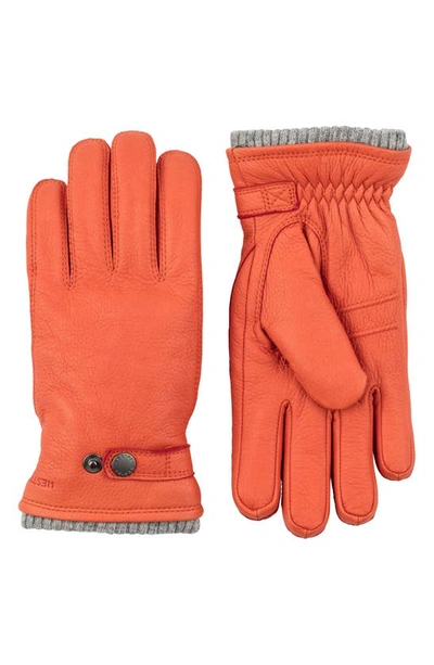 Hestra Utsjo Top-snap Leather Gloves In Brick Red
