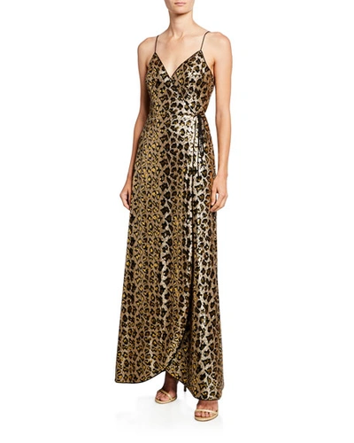 Aidan Mattox Leopard Sequin Sleeveless Wrap Dress In Gold Multi