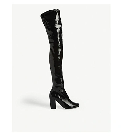 Maje Fotui Thigh-high Patent Leather Boots In Black