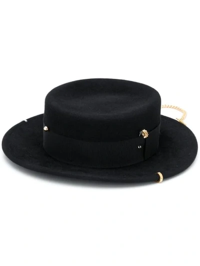 Ruslan Baginskiy Canotier Chain Detail Hat In Black