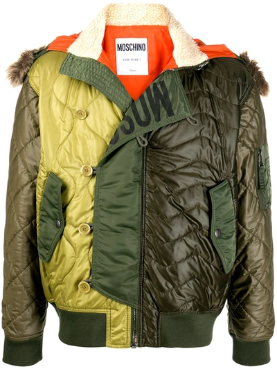 Moschino Panelled Quilted Jacket In Green