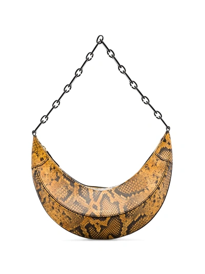 Rejina Pyo Banana Snake-effect Glossed-leather Shoulder Bag In Brown