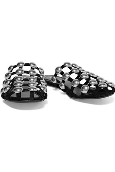 Alexander Wang Amelia Cutout Studded Suede Slippers In Black