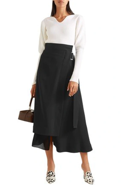 Victoria Beckham Pleated Crepe And Cady Wrap Skirt In Black