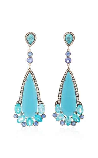 Amrapali 18k White Gold, Apatite, Turquoise, Sapphire And Diamond Earrings In Blue