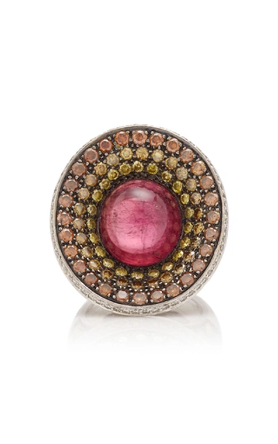 Amrapali 18k White Gold, Pink Tourmaline, And Multicolored Diamond Rin In Red