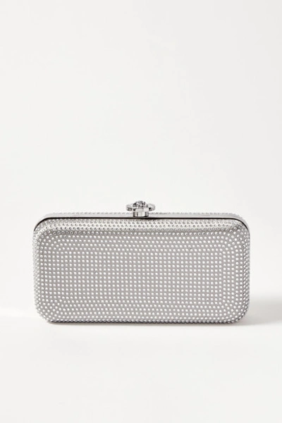 Versace Crystal-embellished Metallic Satin Clutch In Silver